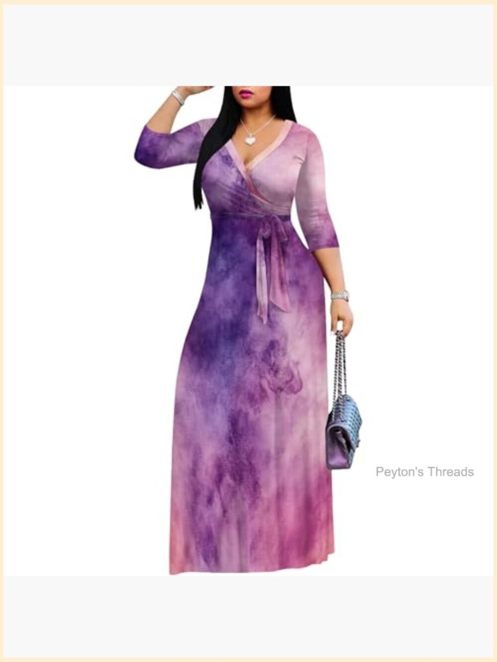 Plus Size Maxi Dress with Pockets 3/4 Sleeves Polyester Spandex - Picture 2 of 6